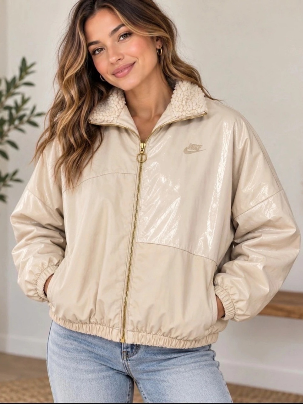 Nike Icon Clash Oversized Sherpa Collar Jacket Cream M CZ1870-140